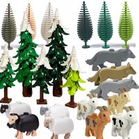Farm Animal Toy Set - 5PCS Goat, Sheep & Wolf Pine Tree Figures Bricks Toys