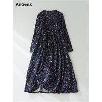 Cotton Print Vintage Dresses For Women 2026 New Spring Autumn Casual Long Office Lady Work Art Dress Femme Robe Elegant Clothing