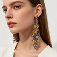 Vintage Rainbow Resin Tassel Earrings Long Dangle Multicolor Acrylic Statement Earrings for Wedding Party Jewelry