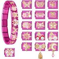 Rose Color Italian Charm Bracelet Zircon Relief Cherry Bow Elastic Link Chain Fit 9mm Bangle DIY Making New Women Jewelry Gifts