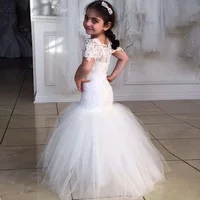 Customized White Mermaid Baby Flower Girl Dresses Tulle Lace Children Wedding Prom Party Gowns
