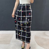 Miyake Pleated Skirt Plisse 2026 Spring/Summer New Plaid Polka Dot Loose Plus Size Jupe Retro Slimming Pleated Straight Skirt
