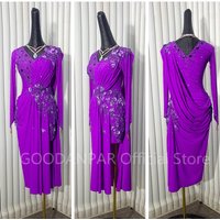 latin dance dress latin dancing outfit for latin dance performance Long sleeve purple Customized Cha Cha Samba Rumba