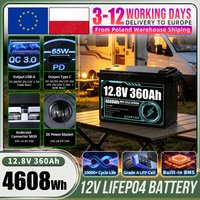 Neue 12V 360Ah LiFePO4-Batterie mit hoher Kapazität, unterstützt 10.000 Tiefentladungszyklen, Klasse A, 12,8V wiederaufladbare Lithium-Eisenphosphat-Zellen für Wohnmobil,