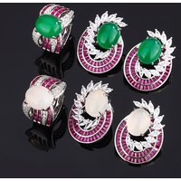 Adjustable Rings and Earrings Prong Setting Green and Pink Gemstones Elegant Design High Quality Craftsmanship Jewelry for Women