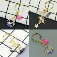 Japan Fuji Mountain Sakura Key Ring Flower Clouds Enamel Key Chains Souvenir Gifts For Women Men DIY Handmade Jewelry