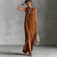 Casual Hooded Vest Long Dress For Women's New Summer Fashion Single-button Slim-fitting Elegant Sleeveless Dresses Female 2026