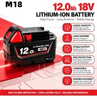 2026Neuer 18V 12,0Ah Milwaukee M18 Akku Li-Ion Ersatzakku für Milwaukee 18V M18 48-11-2830 0730-20 Elektrowerkzeug-Akku