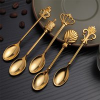 Vintage Gold Coffee Spoon Zinc Alloy Creative Crown Fan Design Stirring Spoon for Honey Cake Scoop Dessert Ideal Wedding Gift