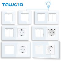 TAWOIA 1/2/3 Gang 2Way Stair Wall Switch EU Standard Glass Panel with 20W Type-C USB Charging Socket