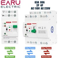 Din Rail 2P 4P 63A AC 110V AC 220V ATS Dual Power Automatic Transfer Switch Electrical Selector Switches Uninterrupted Power