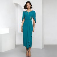 Satin Midi Mother Of The Bride Dresses 2026 O-neck Sheath Women's Wedding Party Attire Elegant Wedding Guest Dresses Custom