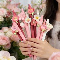 6/12/18pcs colorful flower-themed retractable ballpoint pen, romantic flowers, black ink, flower lovers