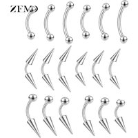 ZEMO 1 PC 16/18G Curved Barbell Eyebrow Piercing Stainless Steel Long Spike Eyebrow Rings Earring Lip Piercings Jewelry 6/8/10mm