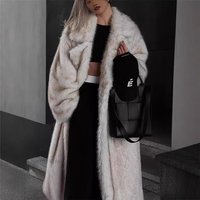 New Women Faux Fur Coat Loose Blazer Collar Extra Long Fox Fur Overcoat European American Street Style Winter Fashion Outerwear