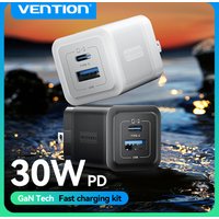 Vention 30W GaN Charger USB USB-C PD 3.0 Dual Ports Fast charging for iPhone Xiaomi Tablet USB Type C Mobile Phone USB Charger