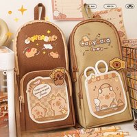 Adorable Cartoon Capybara Pencil Case Large Capacity Multi Layer Portable Handheld Schoolbag Style Stationery Organizer