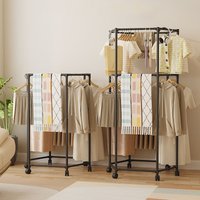 Rotating Hexagonal Clothing Rack with Wheels Metal Tube Vertical Garment Hanger Sturdy Construction Multi-Functional