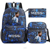 3pcs Messi Football Cool Backpacks Capacity Rucksack Girl Boys Simple Shoulder Bag High School Schoolbag Black Mochilas