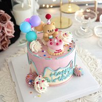 Bear Cake Decoration Balloons Yellow Bear Figurines Small Cakes Cake Toppers Kids Happy Birthday Party Decorations Korean Style
