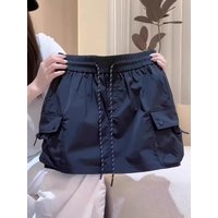 American Retro plus Size Women's Midi Skirt Loose Elastic Waist Workwear Style Summer Blue A-Line Short Skirt Casual Versatile
