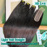 Light Yaki Straight 2x6 HD Lace Closure with Bundles Human Hair 13X4 HD Lace Frontal Melt All Skins Raw Virgin Hair Extension