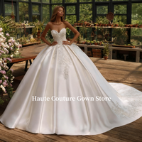 Luxury Satin Wedding Dress Strapless Sweetheart Collar A-line Princess Wedding Dress Lace Decal Bridal Ball Dress Customization