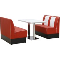 American Classical 50s Style Metal Frame Red Leather Booth Tables And Chairs Set For Restaurants Coffee Shops And Bars