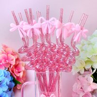 4/8/12/16pcs of reusable glitter spiral straws with cute bowsโperfect for themed events and other special parties