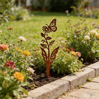 1Pc Wrought Iron Garden Decoration Stake, Flower and Butterfly Design, Vintage Style, Easy to Install, Suitable for Placing in Lawns, Garden Beds, or Planters as Decoration.