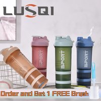LUSQI 500ML 3 Layers Shaker Protein Bottle Powder Shake Cup Water Bottle Plastic Mixing Cup Body Building Exercise Bottle