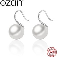 OZAN S925 Sterling Silver Dangle Drop Earrings Round 10mm 12mm 14mm Shell Pearl Women's Jewelry Anniversary Birthday Gift