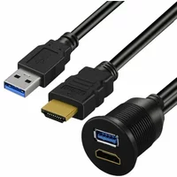USB 3.0 & HDMI-compatible To HDMI-compatible + USB3.0 AUX Extension Dash Panel Car Flush Mount Cable for Car Boat Motorcycle