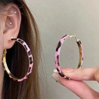 50MM Pink Leopard Print PU Leather Big Round Hoop Earring for Women Exaggerated Personality Temperament Simple Jewelry Brincos