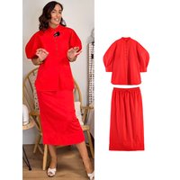 TFMLN Fashion Women's Skirt Set Puff Sleeve Button Up Loose Shirts High Waist Lace Up Midi Straight Skirt 2026 Summer Suit