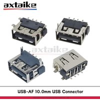 10PCS USB-AF 10.0mm Short Style USB Type-A Connector 4Pin Female Socket Right Angle SMD 2Pin Fixed Foot Power Interface