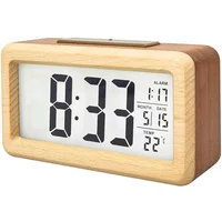 Wooden Alarm Clock with Calendar and Temperature displayed. Solid Wood Digital Clock for Desktop Decoration. Gift Idea