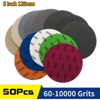 50 pièces 5 pouces 125mm disques abrasifs étanches crochet et boucle papier de verre en carbure de silicium humide/sec grain 60 -10000 pour le polissage et le meulage