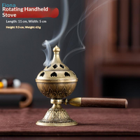☭Handheld Rotating Incense Burner, Vintage Brass Cone Incense Holder with Wooden Handle,for Home, Yoga, Meditation, Decor