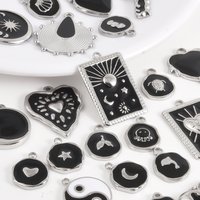 3pcs Silver Color Black Enamel Charm Stainless Steel Sun Heart Animal Pendants For Jewelry Making Supplies DIY Necklace Earrings
