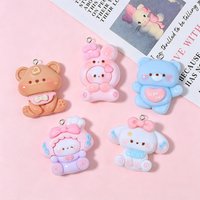 10Pcs Lovely Mixed Animal Charms, Resin Bear Rabbit Pendants for Earrings, Keychain & Crafts