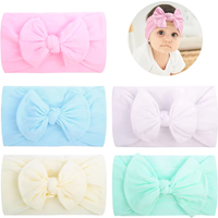 Set of 5 Comfortable Baby Nylon Bow Headbands Super Soft High Elastic Headband Hair Accessories