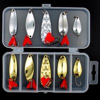 10PCS Fishing Wobbler Bait Metal Spoon Jig Spinner Lure Accessories With Box
