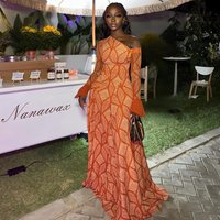 Luxury Burnt Orange Printed Long Dress Women Slim Fit Mermaid Night Robe Elegant Wedding Guest Birthday Party Outfit Conjunto