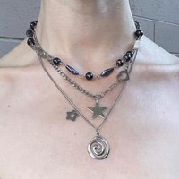 Punk Charms Jewelry Chains Vortex Swirl Pendant Necklaces Vintage Star Choker Women Fashion Goth Necklace Accessory Grunge