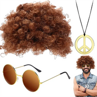 Hippie Funny Costume Set Funky Afro Wig Sunglasses Necklace For 50s 60s 70s Theme Party Men 80s Style Party Clothes Accessories