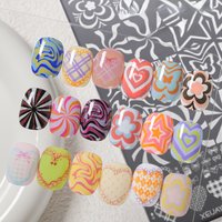 14.5*9.5 cm DIY Nail Template with Stripes Heart Patterns Nail Art Stamping Plate Fantasy Overlay Manicure Stamper Tool for Home
