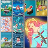 Classics Cartoon P-Ponyo Poster Self-adhesive Art Waterproof Paper Sticker Coffee House Bar Room Wall Decor
