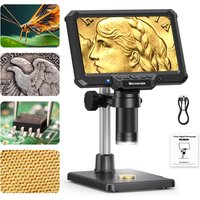 7Inch IPS Digital Microscope 16MP 1200X Ultra-Precise Focusing Camera 1080P Video Microscope 8 LED Lights for Coin PCB Plants