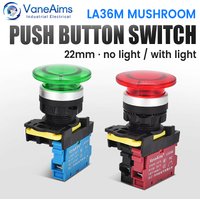 22mm LA36M Mushroom Head Button Momentary Latching Self-locking LED Light Push Button Switch Red Green 12V 24V 220V 10A VaneAims